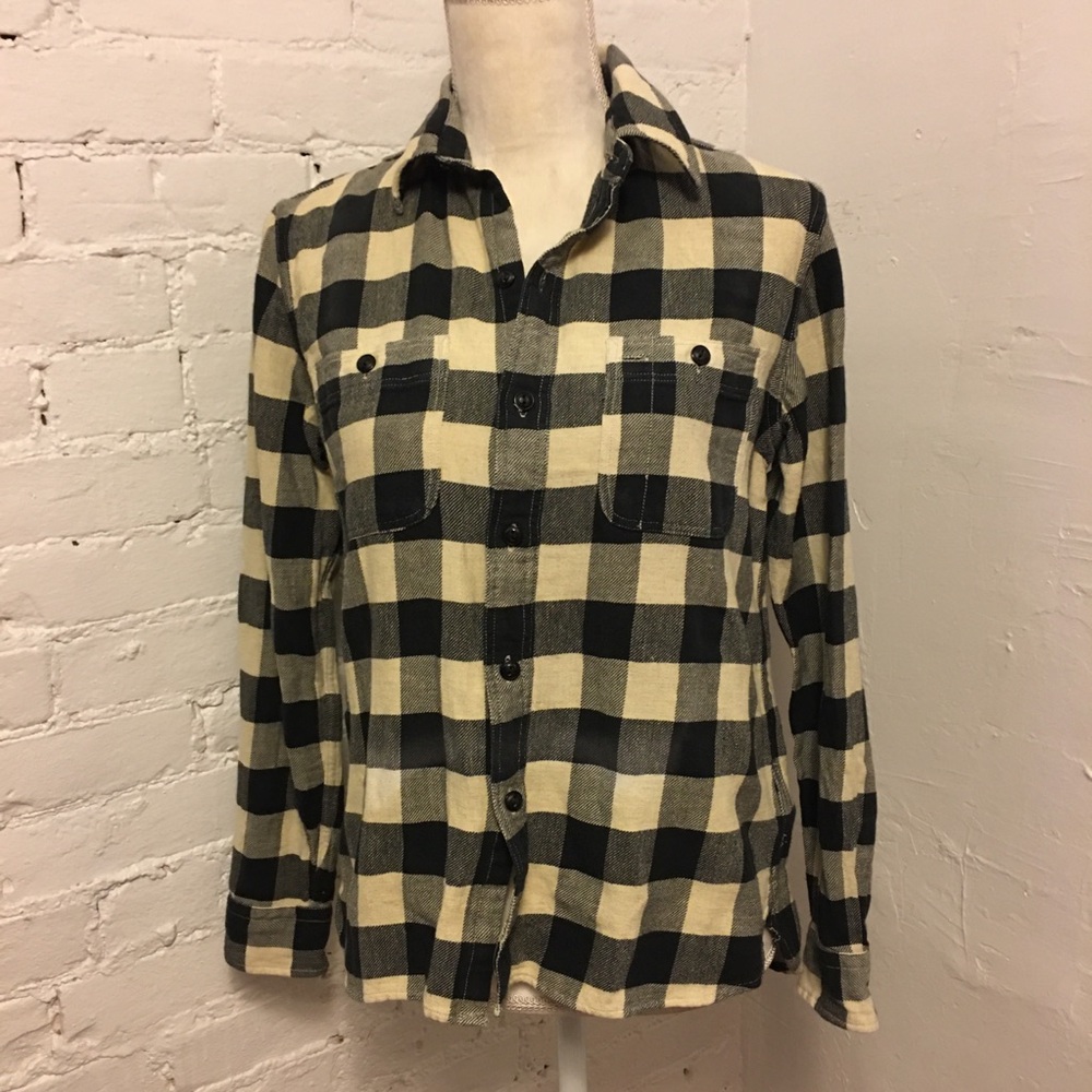 RRL Ralph Lauren women flannel shirt black buffalo check size 1